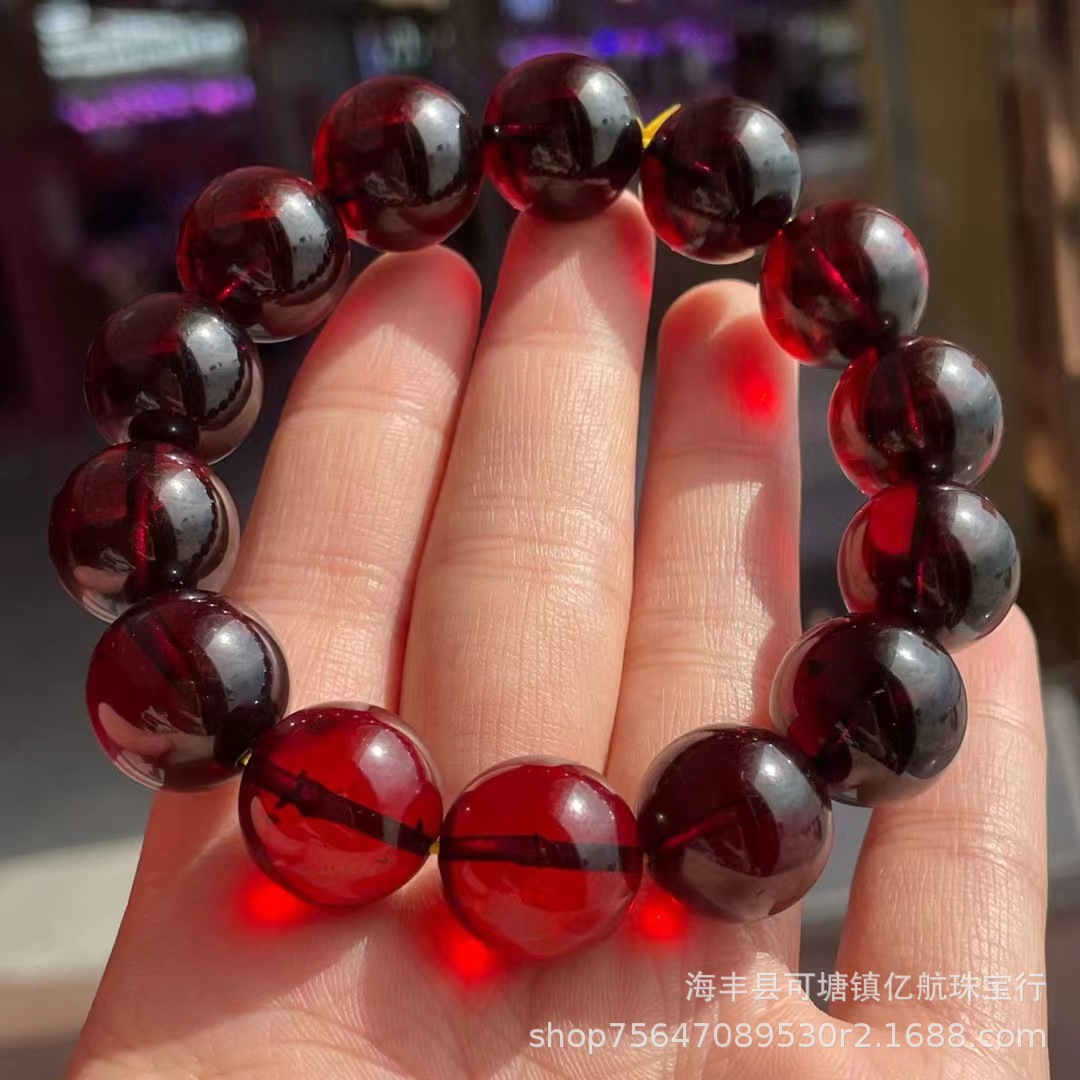 天然血珀手串血珀大颗粒手串酒红色血珀手串男女款血珀手串批发