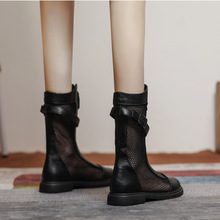 马丁靴女夏季薄款2024年新款网纱透气镂空平底短靴真皮中筒靴凉靴