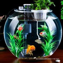 超白玻璃鱼缸客厅桌面家用小型生态免换水懒人圆形金鱼缸增氧过滤