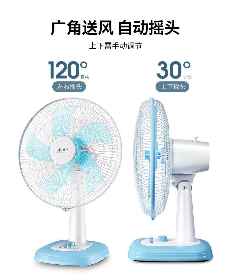 华生台扇家用风扇电风扇16风力大风台式摇头节能宿舍桌面静音一级