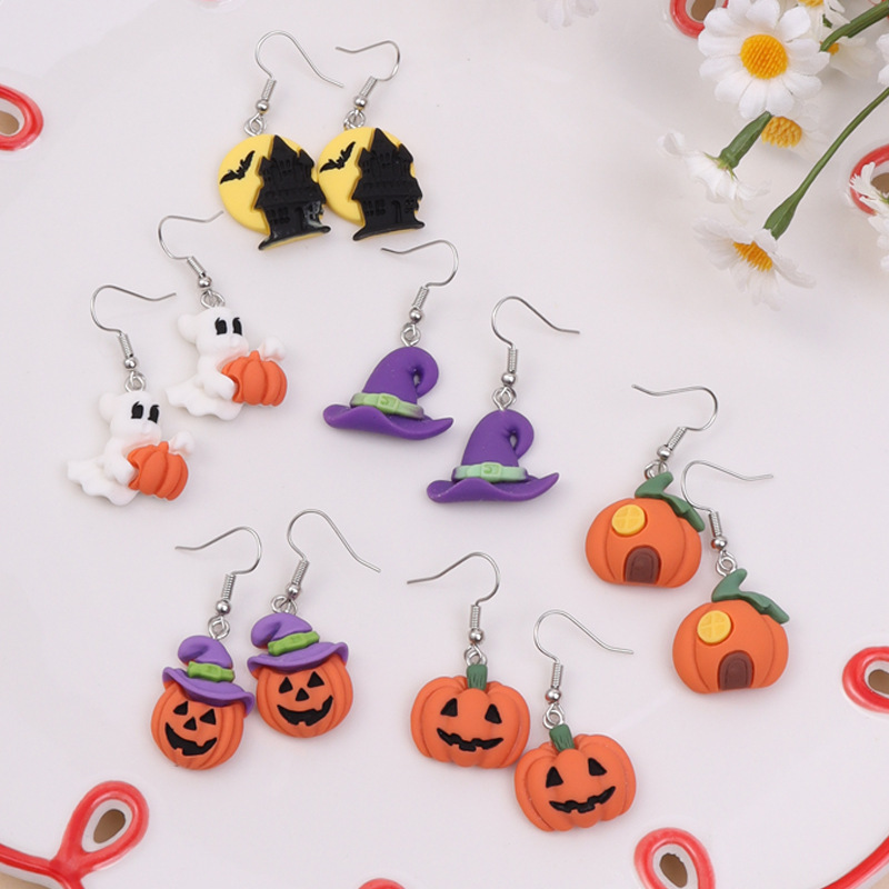independent station popular halloween eardrops cream glue diy ornament resin cartoon cute pumpkin head ghost ornament