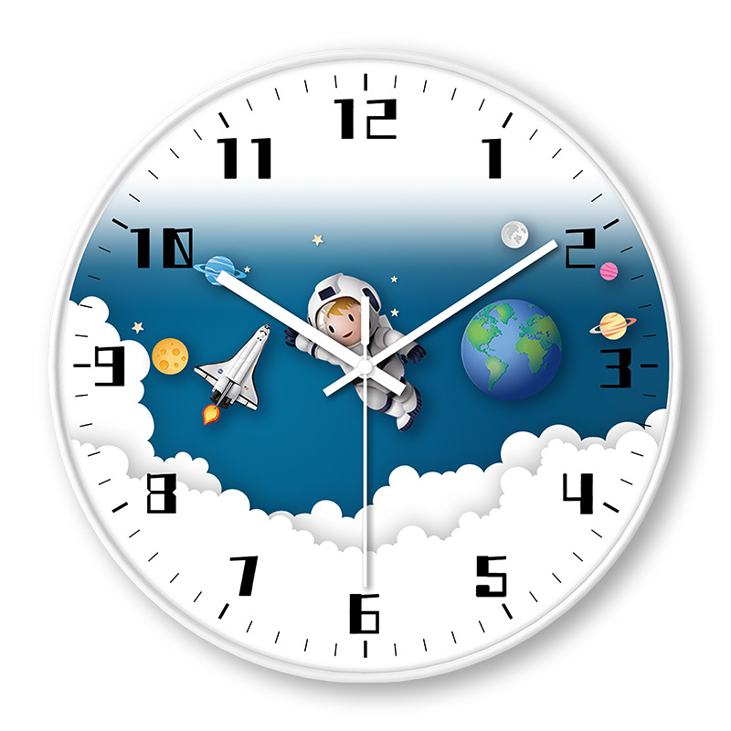 Factory Wholesale Children‘s Room Creative Personality Astronaut Space Wall Clock Modern Minimalist Furnishings Mute Clock