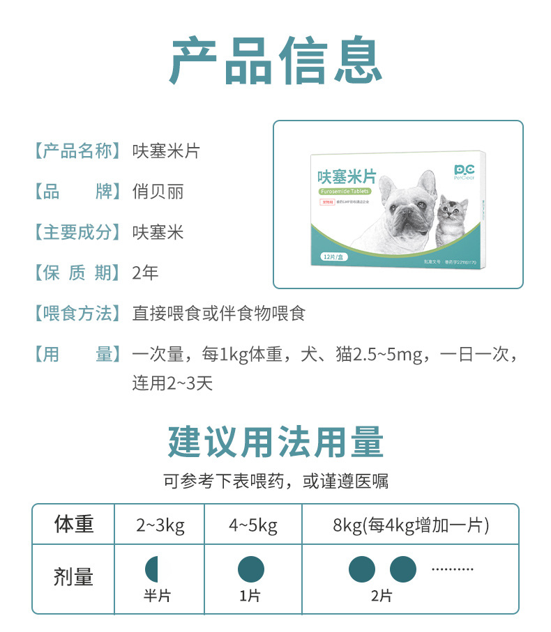 利尿通狗狗尿路感染泌尿系统尿道炎猫咪尿血结石消炎呋塞米片宠物