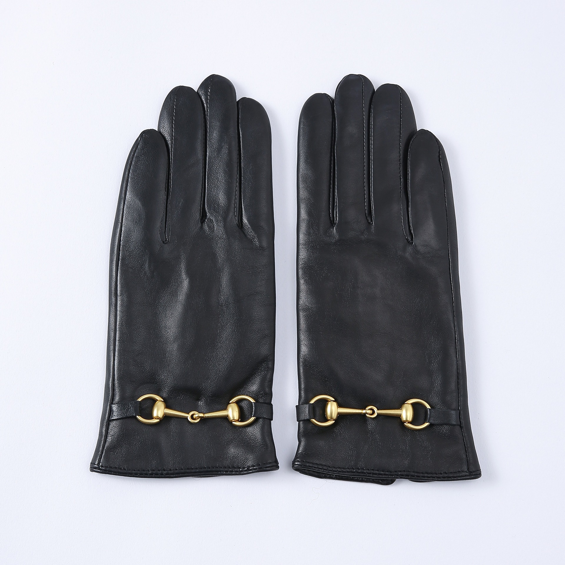 冬季女士小山羊皮手套开车骑车保暖触屏羊毛内里防寒加绒加厚五金