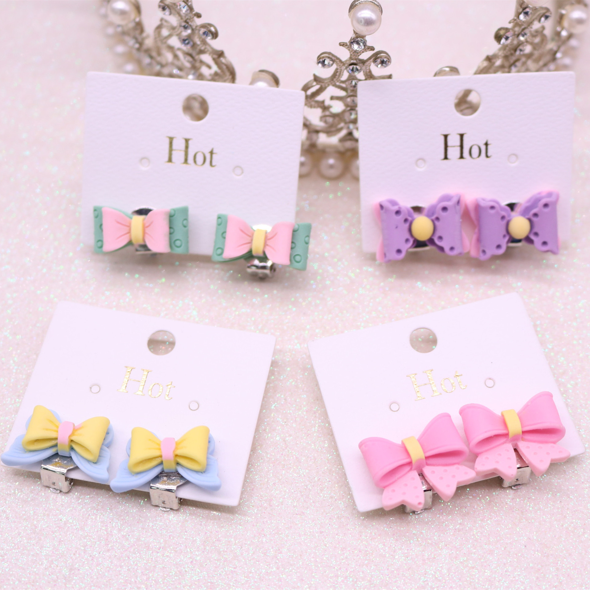 韩版儿童新款蝴蝶结耳环女孩可爱卡通耳夹宝宝无耳洞耳夹饰品