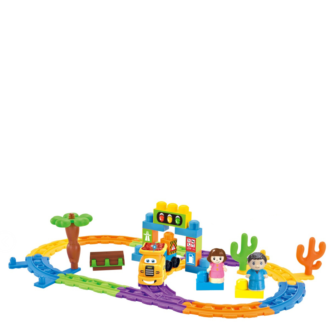 卡通电动车积木套装儿童互动diy拼搭装火车场景组装环形轨道玩具