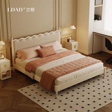 法式奶油风实木真皮床白色烤漆双人床现代简约美式复古婚床