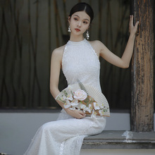 新中式bling蕾丝旗袍2024新款新娘领证登记轻婚纱订婚答谢宴礼服