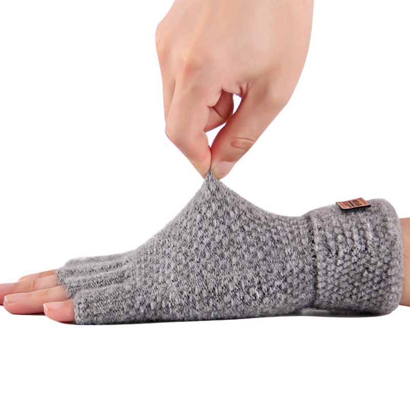 Half Finger Gloves Men's Autumn and Winter Cold-Proof Thermal Knitting Wool Open Finger Flip Cycling and Driving Thickened Students Wholesale