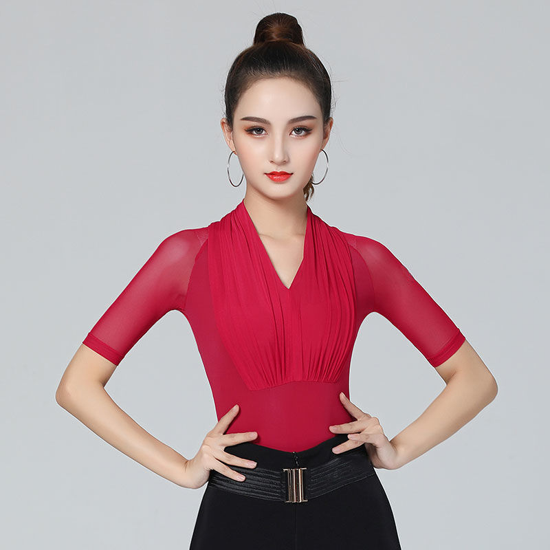 拉丁舞连体上衣摩登舞蹈服装女成人国标交谊舞练功服上衣春秋新款