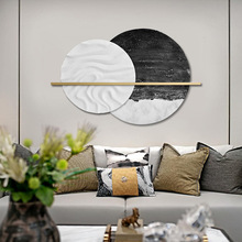现代轻奢圆形抽象手绘肌理木雕壁画创意客厅装饰实物画卧室挂画