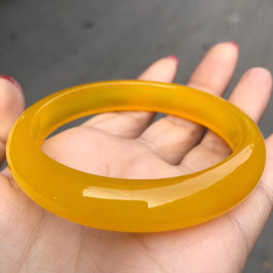 批发蜜蜡黄色玛瑙玉髓手镯水晶玉石镯子女款大码小码齐全黄玉髓