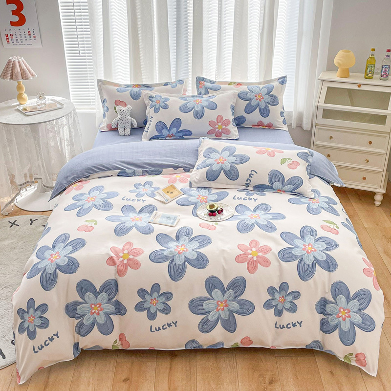 Wholesale Thickened Cotton Brushed Four-Piece Cotton Sanded Sheets Quilt Cover Dormitory Three-Piece Set Bedding