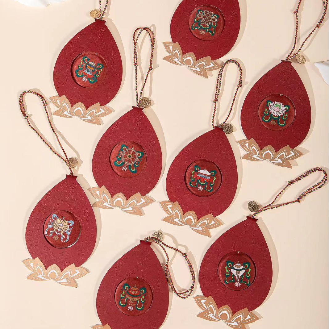 National Fashion Cultural and Creative Tibetan Sandalwood Lucky Bag Tibetan Eight Auspicious Symbols Sachet Perfume Bag Gift Red Character Car Pendant