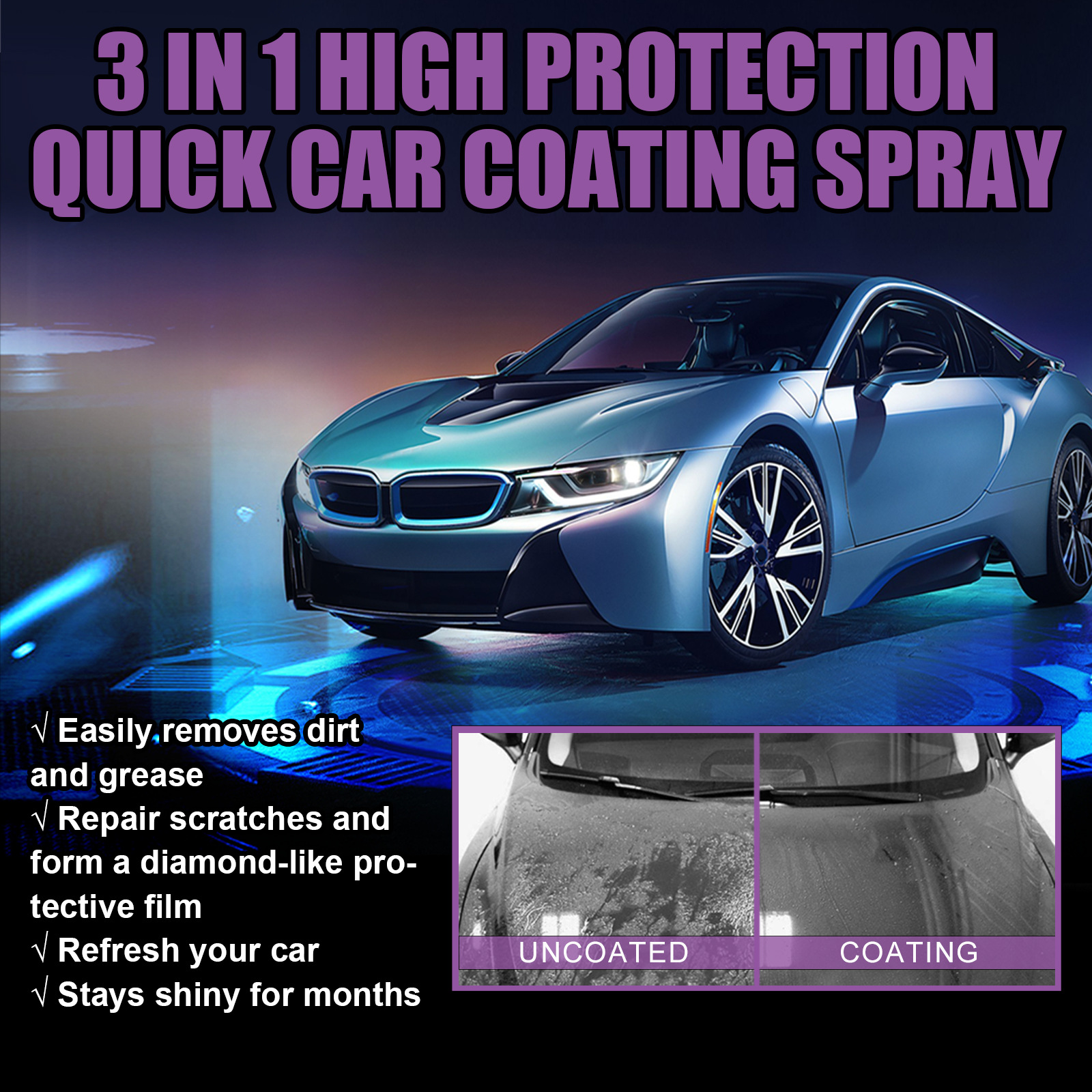 Rayhong 3 in 1 High Protection Fast Car Paint Spray Automatic Hand Paint Color Changing Cleaning Coating Spray