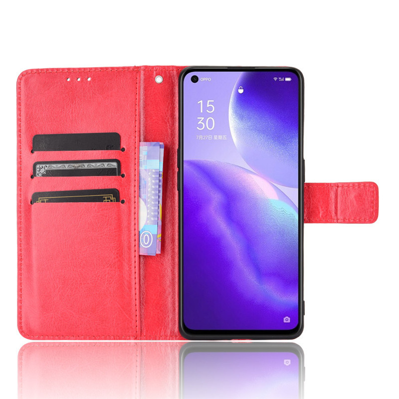 适用oppo reno5 5g手机壳翻盖reno5 pro 5g手机皮套疯马纹插卡壳