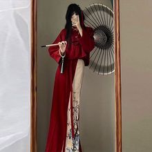 红色新中式国风套装改良汉服上衣禅意裙子两件套秋冬装搭配一整套