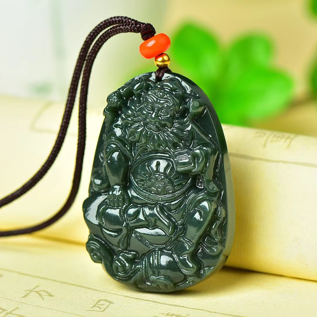 天然和田玉青玉钟馗吊坠挂坠男女情侣款复古百搭时尚多样性发货