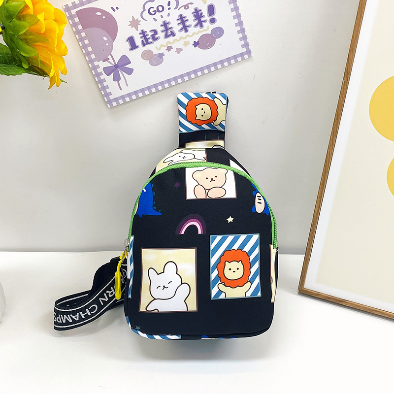 Girls' Bags 2023 New Cute Cartoon Crossbody Baby Boy Baby Waist Bag Handsome Western Style Canvas Children Chest Bag