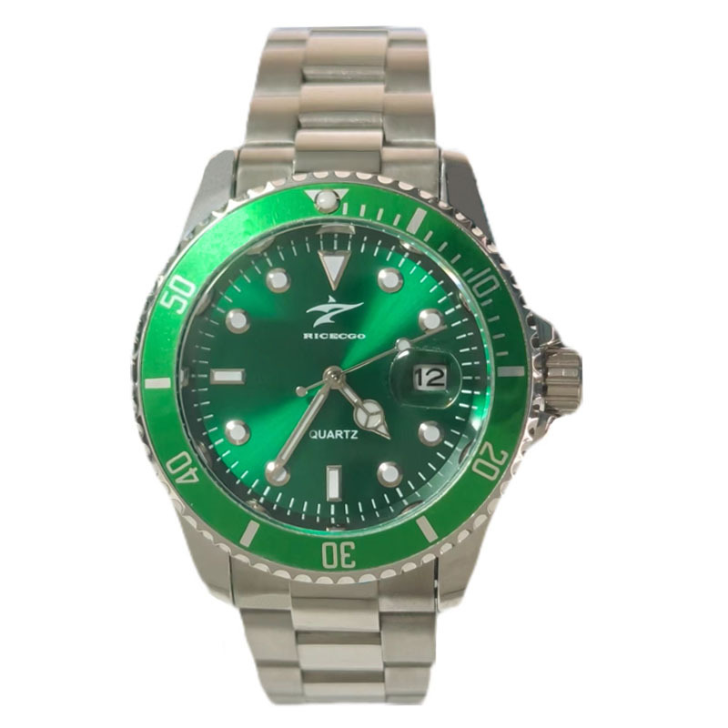shein爆款绿水鬼男士钢带手表 男生时尚夜光非机械表黑水鬼石英表