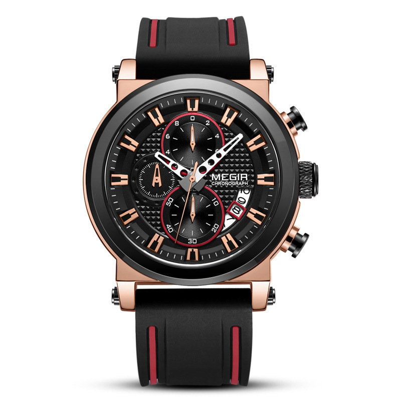 厂家直销美格尔megir手表 男士潮流运动多功能真三眼石英手表2100
