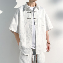 新中式短袖衬衫男2024夏季薄款国风高级感唐装衬衣半袖外套五分袖