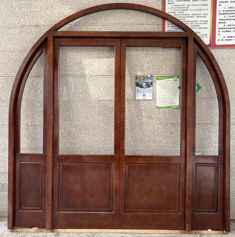 东阳木雕仿古弧形门摄影照相馆实木大门民国古典半圆拱门定制厂家