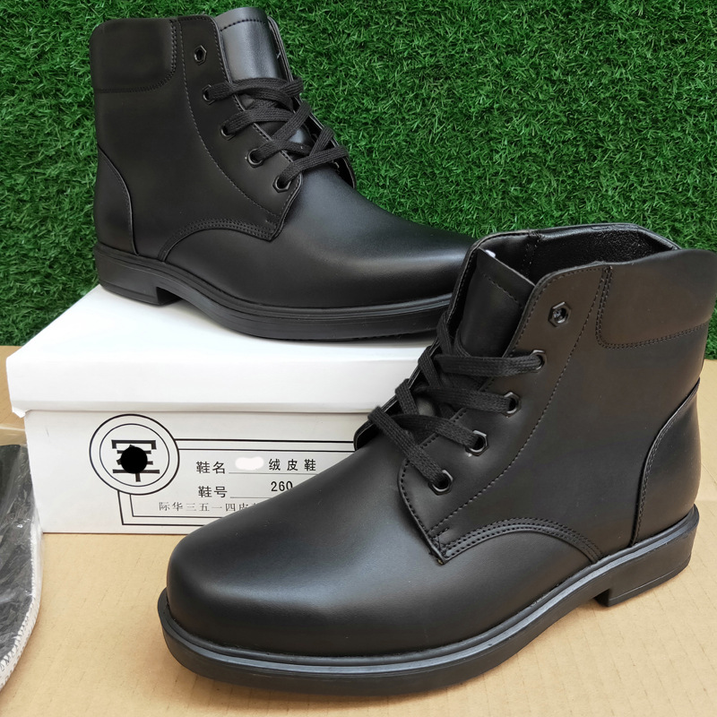冬季冬常服士兵绒皮鞋羊毛男靴棉皮鞋男军官加厚保暖高帮棉靴