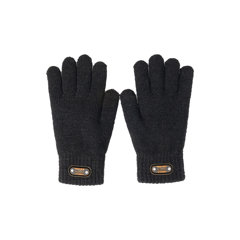 Touch Screen Men's Cold-Proof Gloves Winter Knitting Fleece Lined Padded Warm Keeping plus-Sized Five Finger Cycling Cycling Students Wholesale