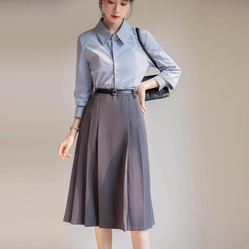 灰色高腰百褶裙女设计感小众半身裙春夏款中长款ol职