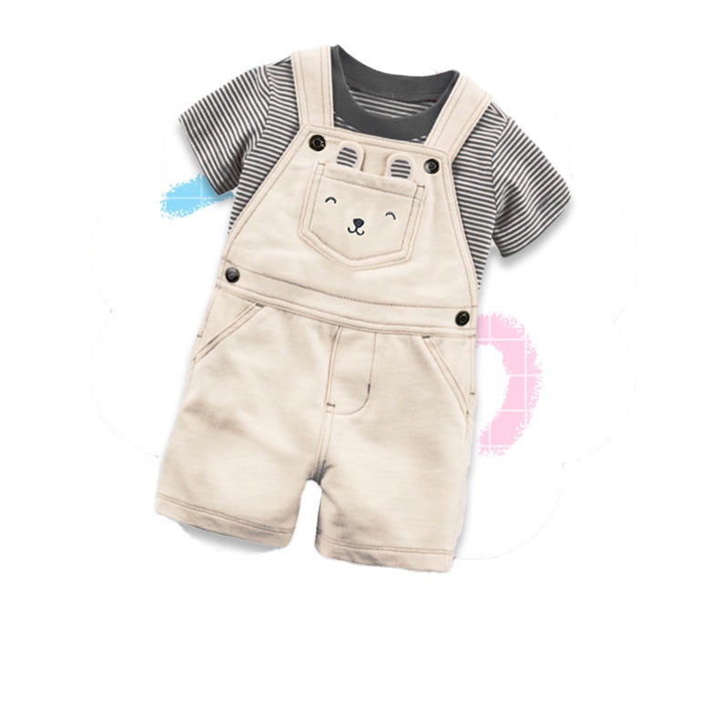 0-3 Years Old Infant Toddler Suspender Pants Suit 2023 Summer Short-Sleeved T-shirt Suspender Shorts Two-Piece Set Boys and Girls Children's Clothing