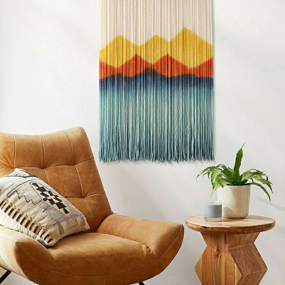 北欧波西米亚风 手工编织染色挂毯民宿酒店玄关艺术装饰软装设计