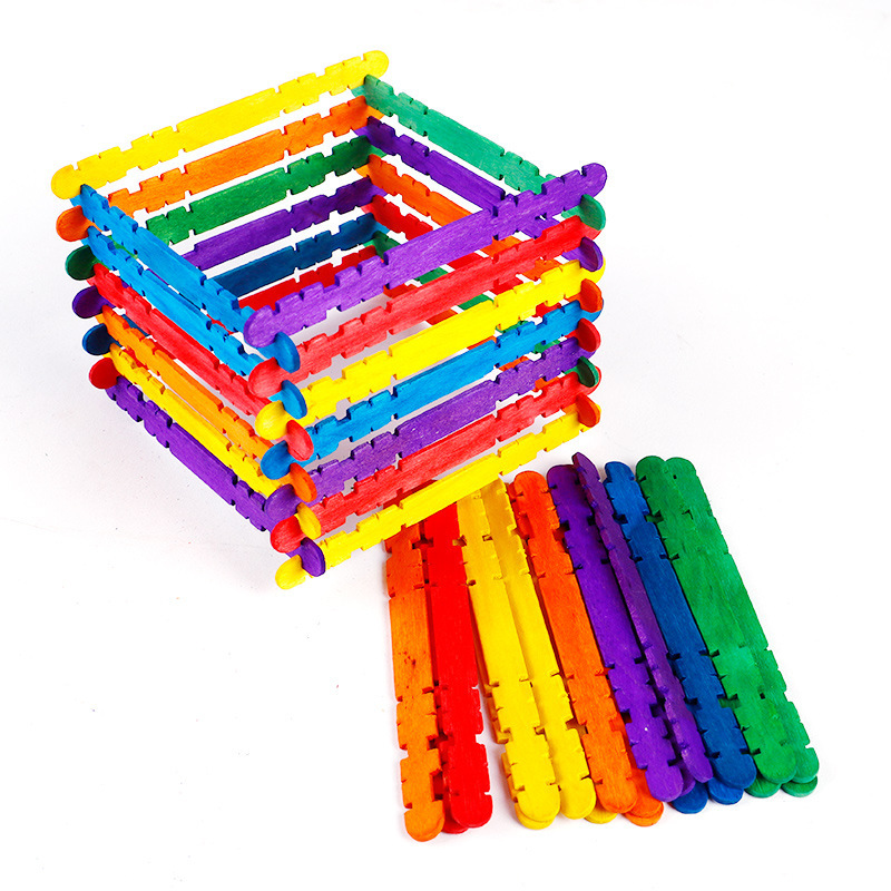 彩色雪糕棒原木色棒冰棍幼儿园儿童手工diy拼插玩具50根木制配件