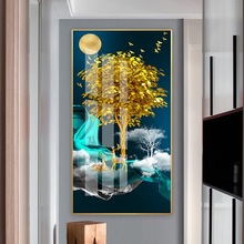 麋鹿晶钻画现代轻奢玄关装饰画简约过道时尚镶钻发财树走廊挂画