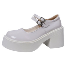 白色粗跟增高小皮鞋女2024春季新款百搭法式英伦风厚底玛丽珍单鞋