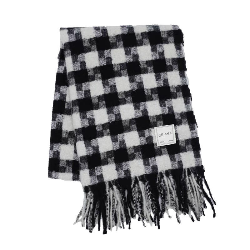 New Scarf Winter Korean Style Versatile Men's and Women's Cashmere Mixed Color Plaid Scarf Thickened Warm Student Shawl