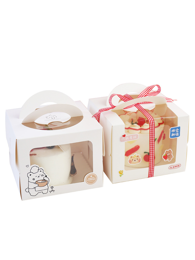 ins网红四4 6 8寸儿童生日蛋糕盒手提创意卡通慕斯迷你包装盒子