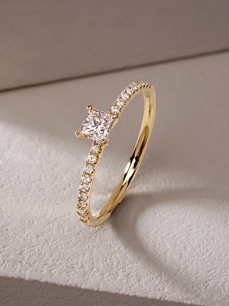 慕景珠宝 2021新款s925银小方糖戒指女 公主方小钻戒婚戒求婚钻戒