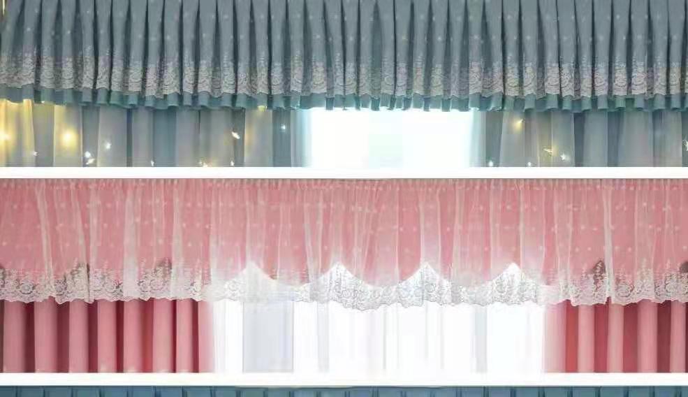 2021年新款双层单层平幔百褶幔水波幔自粘帘头新中式帘头