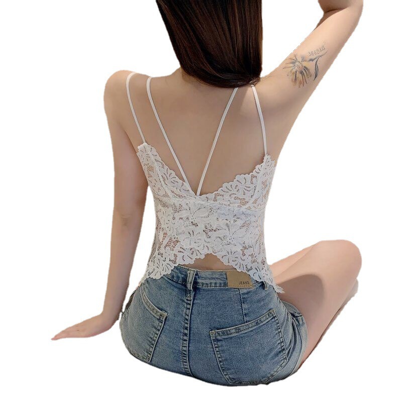 Butterfly Lace Underwear Women Sling Basic Outer Wear Back Shaping Padded Slim Bottoming Vest Women