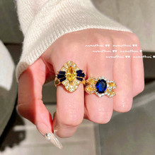 马达加斯加蓝宝石戒指 奥地利宫廷 镀18K金彩宝锆石皇冠戒指 套装
