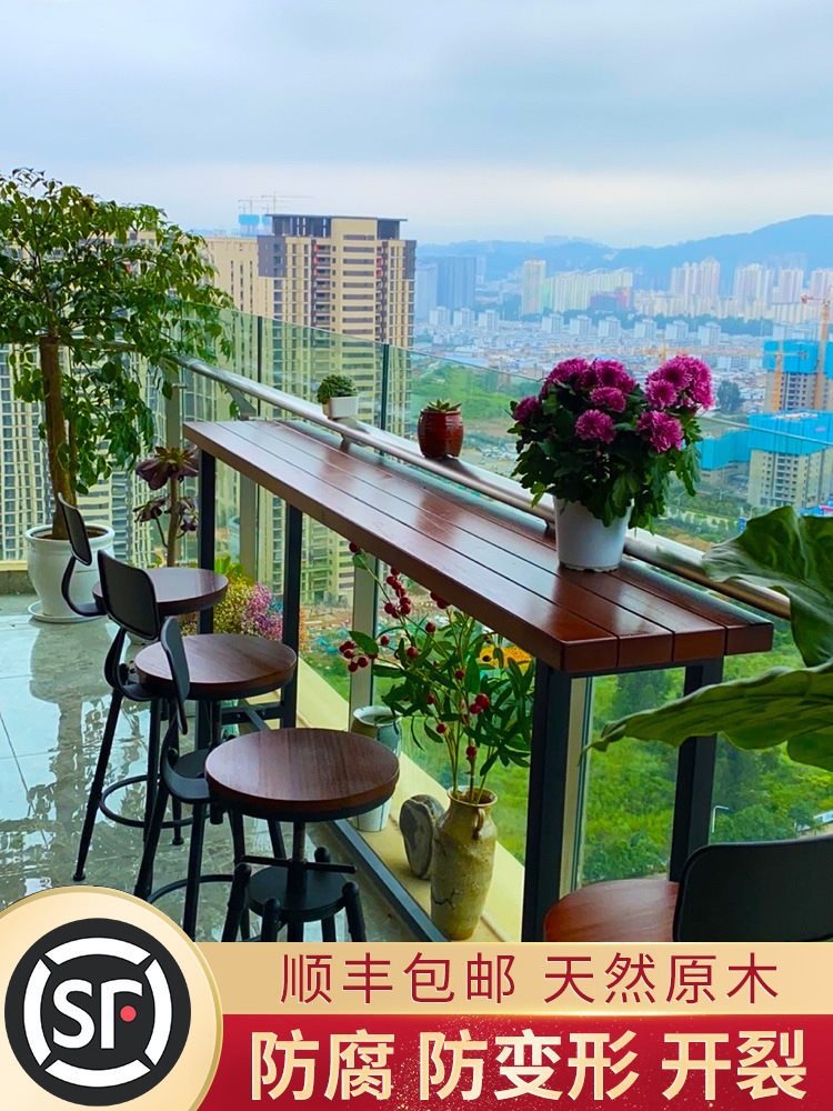 阳台小桌椅户外茶桌休闲区布置防腐木一桌二椅组合三件套轻奢网红