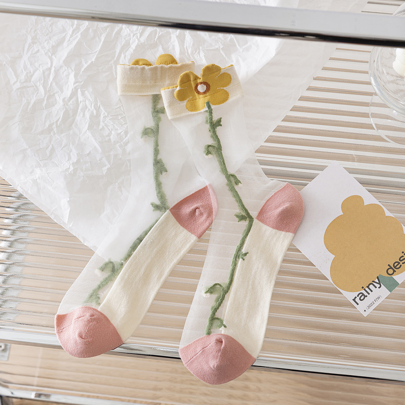 Socks Women's Summer Mid-Calf Length Socks Tulip Transparent Crystal Glass Stockings Wholesale Ins Fashion Card Stockings