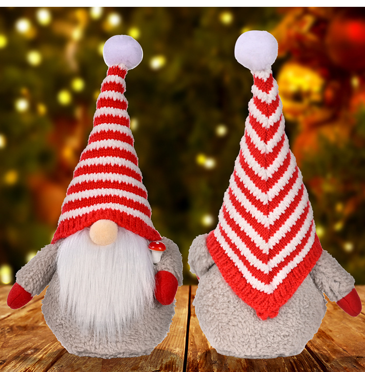 跨境新品圣诞装饰品红色条纹针织鲁道夫公仔创意无脸娃娃摆件礼物