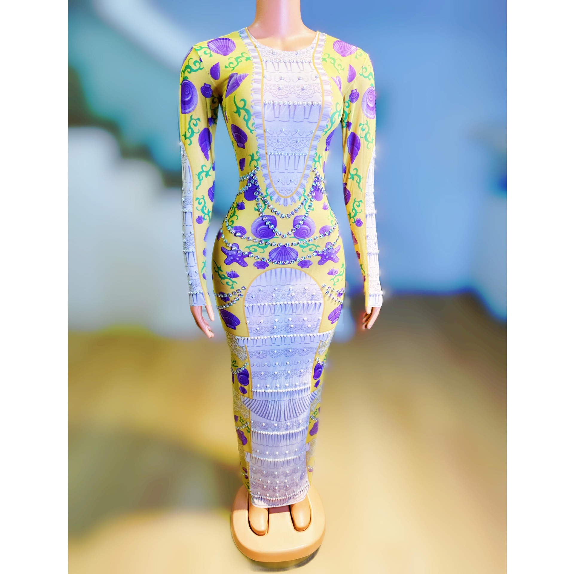 跨跨境新款撞色优雅包臀连衣裙女歌手演出服高端大气生日高端宴会