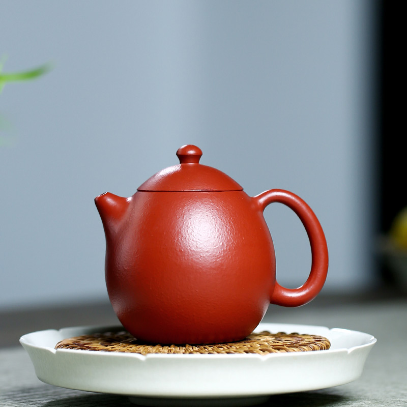 w1yp【不亦乐壶】宜兴原矿紫砂壶吴荣华半手茶壶 梨皮朱泥 龙蛋 2