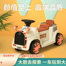新款复古老爷车儿童四轮电动车可充电遥控双驱大电动可坐人玩具车