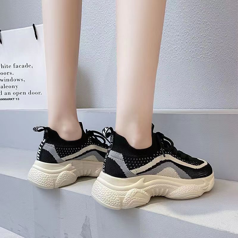 2023 Summer New Real Flying Woven Dad Shoes Women's Breathable Sweat Absorbing Thick Bottom Running Sneaker All-Matching Casual Women's Shoes