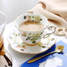 Fine Bone China Coffee Cup Sets White Rose Ceramic Tea Cups