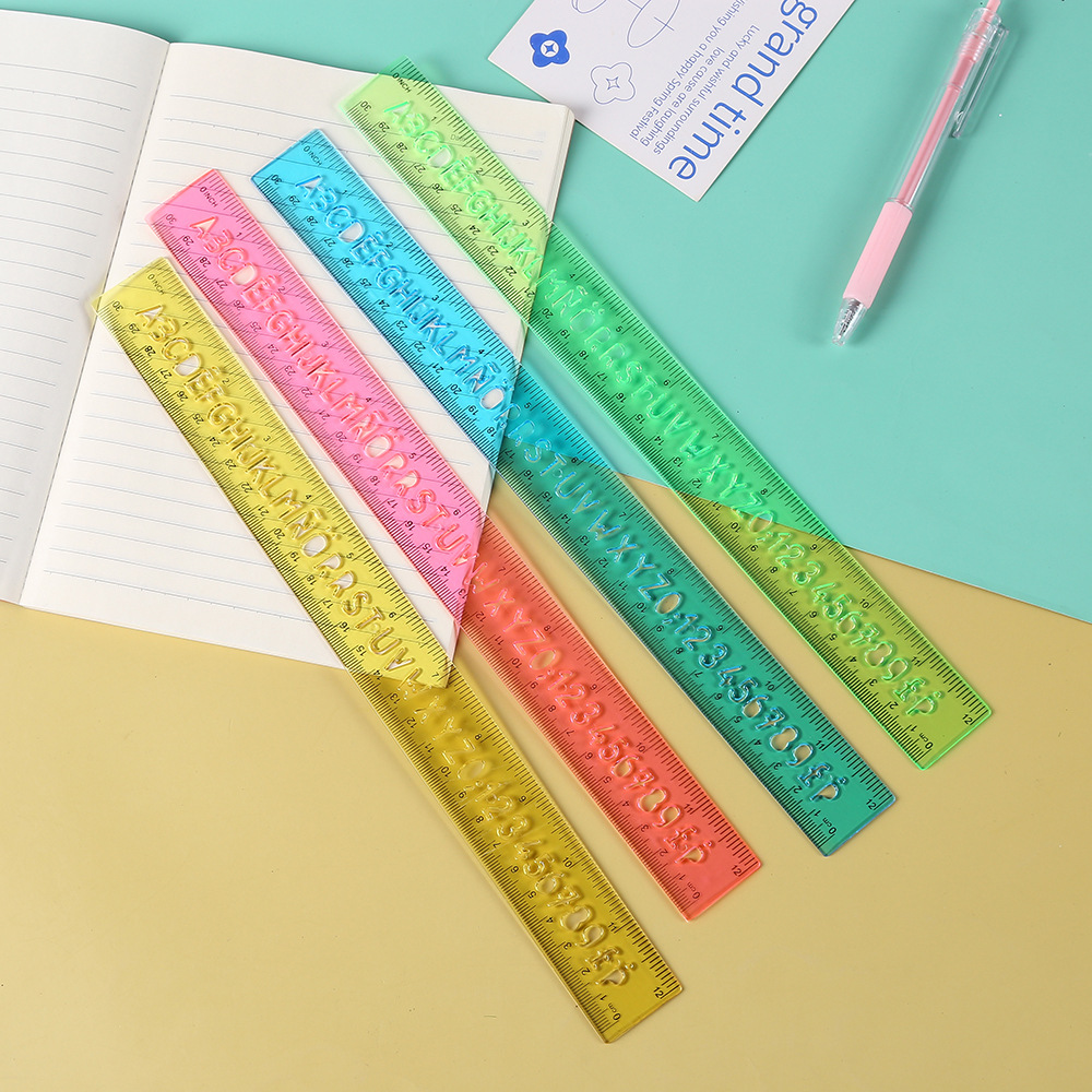 Student Color Letter Ruler 30cm Plastic Transparent Student Stationery Ruler Set 4 Pairs of 4 Colors Creative Ruler